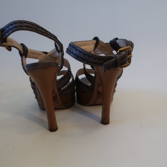 Womens Prada Gray Platform Strappy Leather Heels 38 US/8 * - Picture 8 of 16